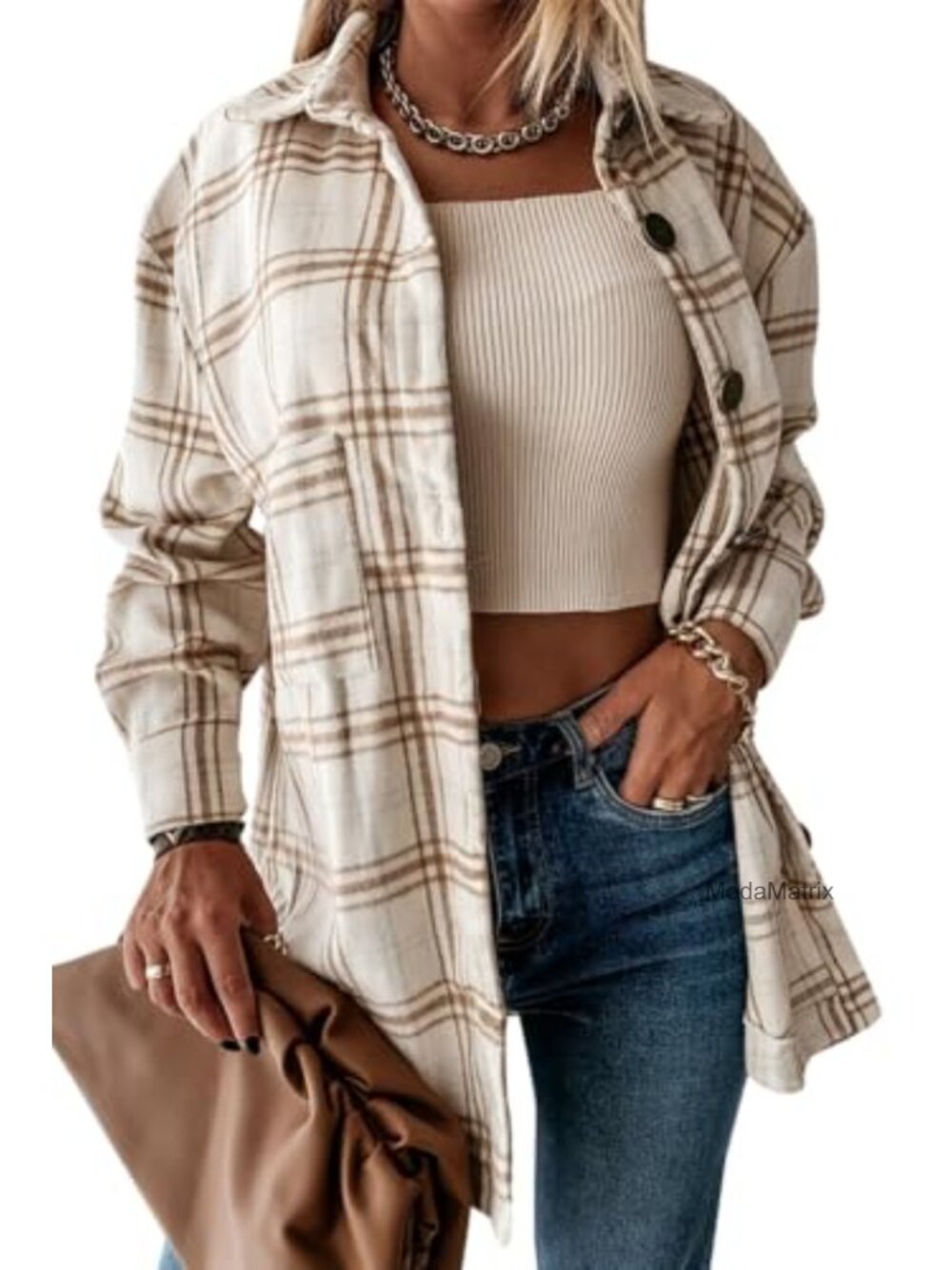 Women's Plaid Flannel Overshirt Long Sleeve Button Down Casual Jacket 100%